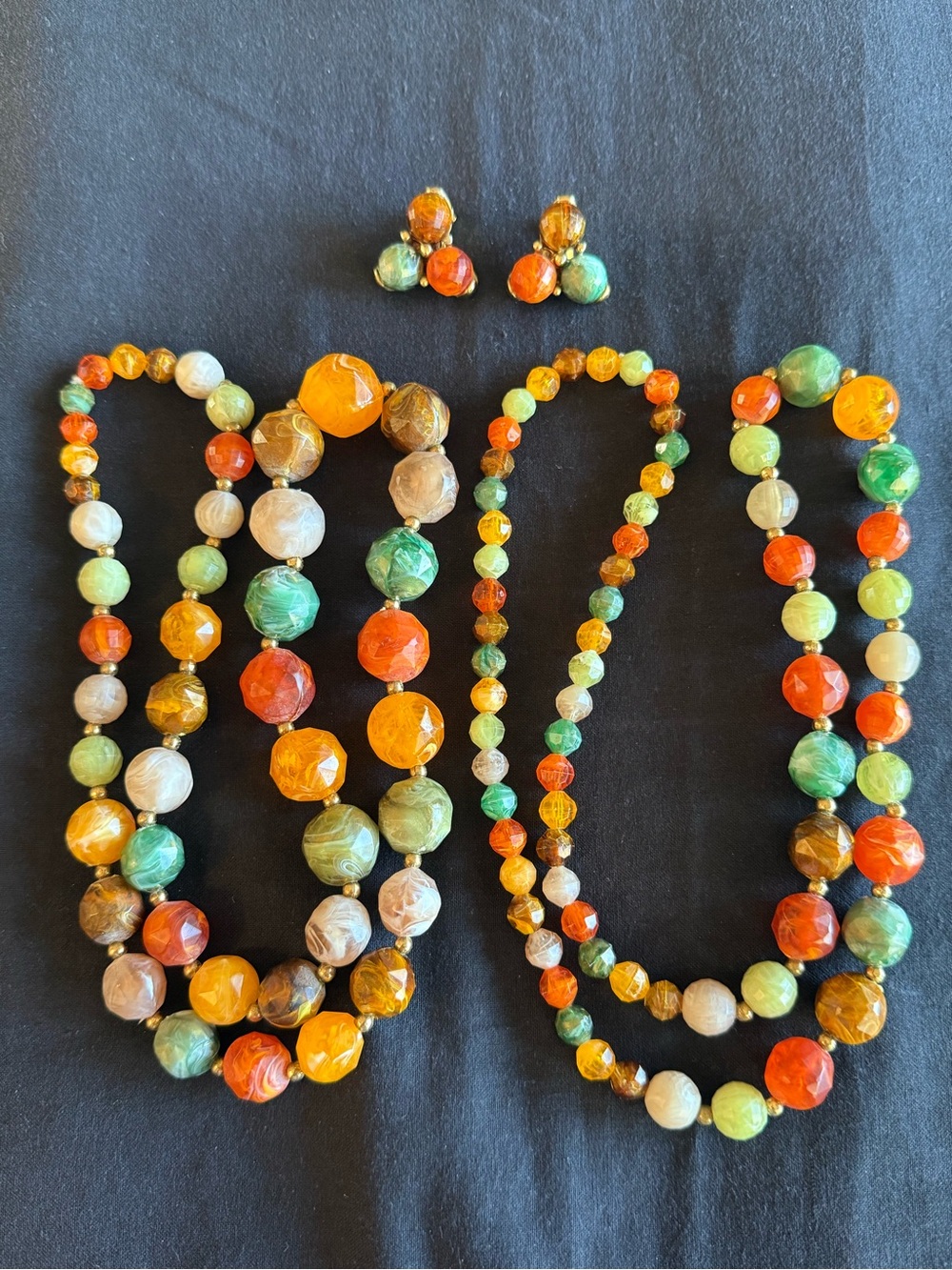 Vintage Kramer Jewelry Set Autumn Swirl Chunky Beads 2 Necklaces & Earrings Set - Picture 3 of 13